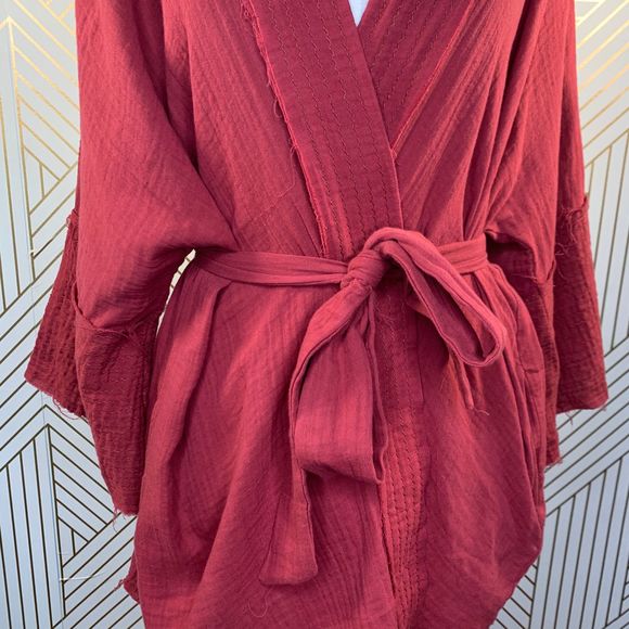 Johnny Was Gauze Short Organic Kimono in Rust - Picture 4 of 10